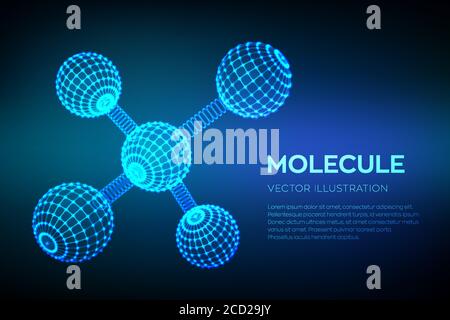 Molecule Structure. Dna, atom, neurons. Molecules and chemical formulas. 3D Scientific molecule background for medicine, science, technology Stock Vector