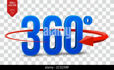 360 degrees sign. 3d isometric Angle 360 degrees view icon isolated on transparent background. Virtual reality. Geometry math symbol. Vector Stock Vector