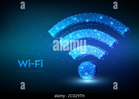 Wi-Fi network icon. Low poly abstract Wi Fi sign. Wlan access, wireless hotspot signal symbol. Mobile connection zone. Data transfer. Router or mobile Stock Vector