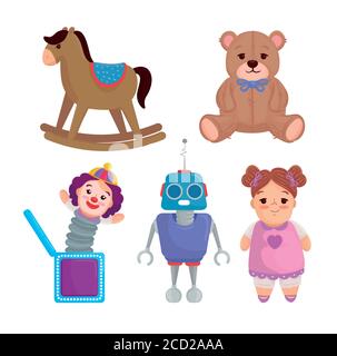 set of cute toys kids on white background Stock Vector