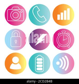 set of social media icons on round frame Stock Vector