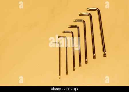 Set of torx wrenches. The TORX key was developed at the Camcar Technical center, located in Rockford, Illinois. TORX screws are most commonly found in Stock Photo