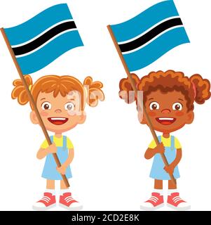 Botswana flag in hand. Children holding flag. National flag of Botswana vector Stock Vector
