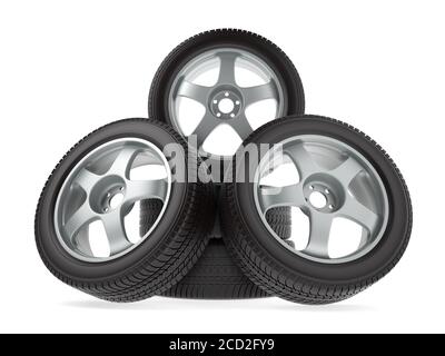 Wheels with new tires on white background Stock Photo