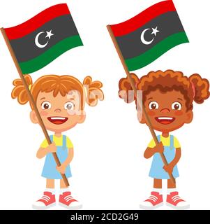 libya flag in hand. Children holding flag. National flag of libya vector Stock Vector