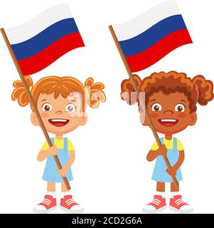 Russia flag in hand. Children holding flag. National flag of Russia vector Stock Vector