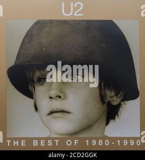 Partial image of U2 Album cover The Best of 1980 - 1990 Stock Photo
