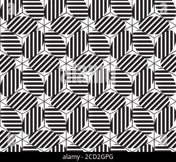 Black and white seamless pattern with ellipse and cube Stock Vector