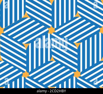 Seamless pattern with blue segments and yellow stars Stock Vector