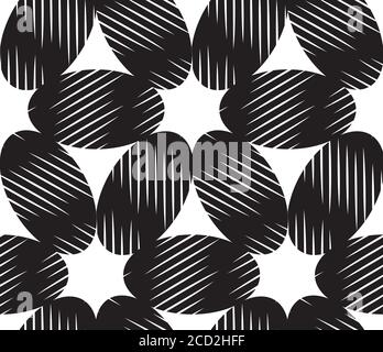 Seamless pattern with white lines on black ellipses Stock Vector