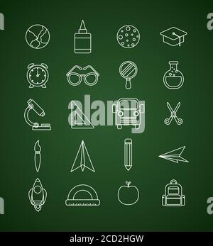 chalck icon set on green board design, Back to school eduacation class ...