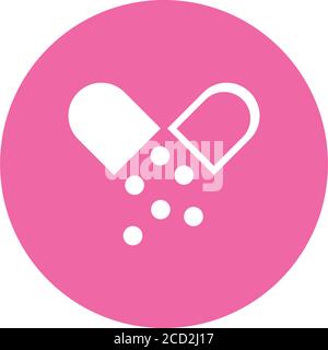 open medication capsule icon over white background, half line half ...