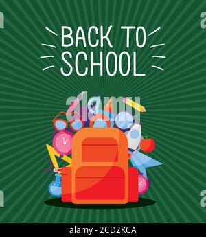 bag with paperplane and icon set design, Back to school eduacation ...