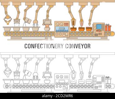 Cake printing machine concept vector illustration in flat linear style Stock Vector