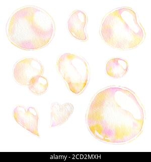 soap air bubbles, Undersea effect, watercolor hand painting isolate on white background, clipping path. Stock Photo