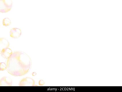 Frame of soap air bubbles, Undersea effect, watercolor hand painting isolate on white background. Stock Photo