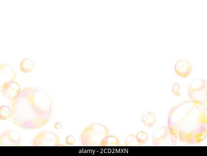 Frame of soap air bubbles, Undersea effect, watercolor hand painting isolate on white background. Stock Photo