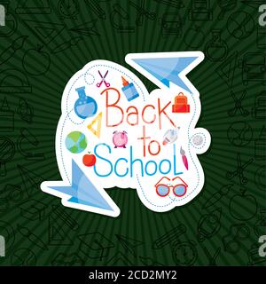 bag with paperplane and icon set design, Back to school eduacation ...