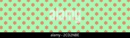 Christmas seamless pattern with snowflakes on pastel green background. Winter background with snowfall. Endless Christmas Pattern. Long wide banner. Stock Photo