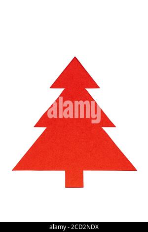 Red Christmas trees on white background. Minimal composition background. New Year and Christmas concept. Stock Photo