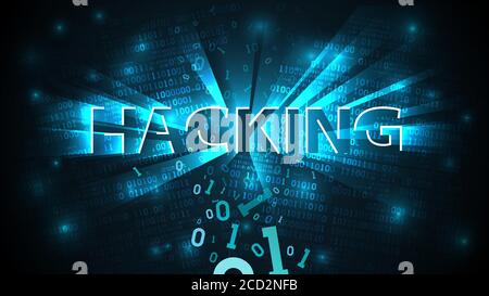 Hacking background, abstract hacking system. Hacker attack, broken falling binary code, matrix background with digits, big data neural network, vector Stock Vector