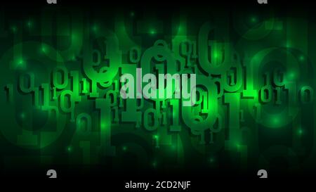 Matrix green background with binary code, shadow digital code in abstract futuristic cyberspace, artificial intelligence, well organized layers Stock Vector