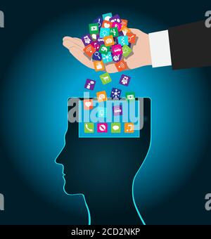 Change, replacement way of thinking, mind control, perception management Stock Vector
