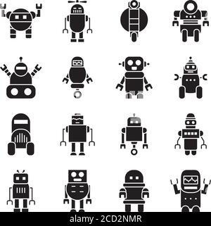 robotics and robots icon set over white background, half line half ...