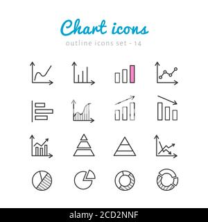 Vector icons set- chart, graphics, infographic for businnes. Linear icons collection on white background Stock Vector