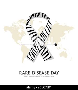Zebra-print ribbon - symbol of rare-disease awareness. Vector illustration of awareness ribon for World Day of rare disease. Ribbon with shadow on wor Stock Vector