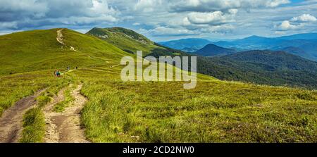 Mountain landscape in Bieszczady Poland. Hiking path in the mountains. Stock Photo