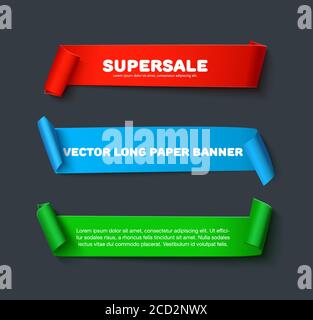 Blue ribbons. Realistic ribbon banners vector collection