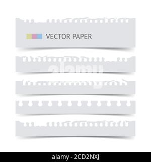 White notebook torn paper isolated on white, realistic vector paper. Notebook paper pieces for dividers, web banners, education illustration Stock Vector