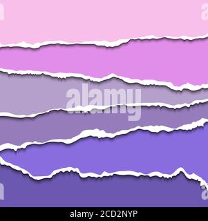 Colorful set of violet torn paper banners for website. Vector torn paper with rough ripped edges for scrapbooking and craft design. Torn paper sheets. Stock Vector