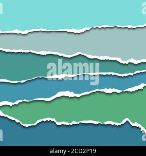 Vector torn paper. Collection of green pieces of torn paper with ripped edges. Lacerated paper sheets Stock Vector