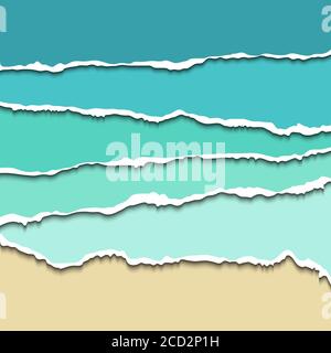 Teared paper dividers for web sites, realistic vector illustration. Blue tear vector paper with ripped edges for paper divider Stock Vector