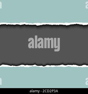 Gray ripped page on dark background, relistic vector illustrator. Frame for text with ripped paper. Torn edges paper Stock Vector