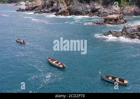 ACAPULCO, MEXICO - AUGUST 24: A vintage boat is seen floating on the seashore on August 24, 2020 in Acapulco, Mexico. Credit: Ricardo Castelan Cruz / Eyepix Group / The Photo Access Stock Photo