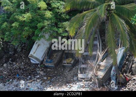 ACAPULCO, MEXICO - AUGUST 24: A vintage boat is seen floating on the seashore on August 24, 2020 in Acapulco, Mexico. Credit: Ricardo Castelan Cruz / Eyepix Group / The Photo Access Stock Photo