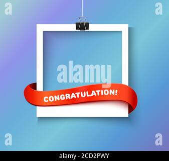Enjoy every moment. Vector polaroid photo hanged on rope. Retro instant photos on a thread. Stock Vector