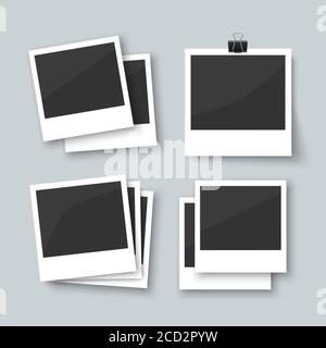 Old style photo frames on gray background. Set of realistic vector illustration of blank retro photo frame Stock Vector