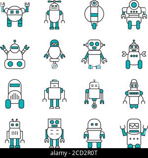 robotics concept, cartoon robot with wheel icon over white background, half  line half color style, vector illustration Stock Vector Image & Art - Alamy