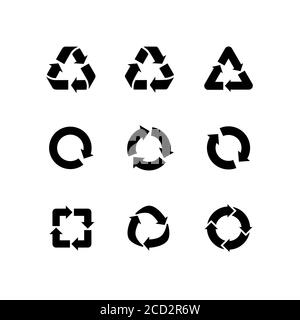 Set of vector signs of recycling, arrow icons isolated on white. Recycle icons, reuse logo, reduce symbol. Ecological symbols of recycle, environment Stock Vector