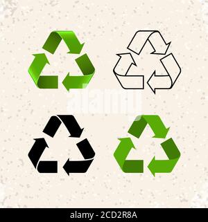 Circular arrows, vector recycle icons isolated on white. Different styles recycle symbols Stock Vector