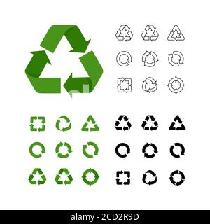 Big collection of vector recycle reuse icons various style linear, flat, simple. Recycle symbols collections isolated on white. Environment icons, rec Stock Vector