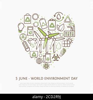 Set vector outline ecological icons. Heart shape element made from eco icons and signs. Linear eco icons collection Stock Vector