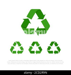 Set of four green flat isolated on white vector recycle symbols, icons with space for text. Elements for ecological design Stock Vector