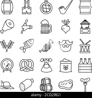 icon set of beer barrels and oktoberfest over white background, line style, vector illustration Stock Vector