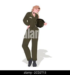 woman pilot in uniform holding helmet aviation concept full length vector illustration Stock Vector