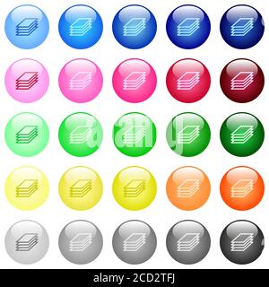 Printing papers icons in set of 25 color glossy spherical buttons Stock Vector